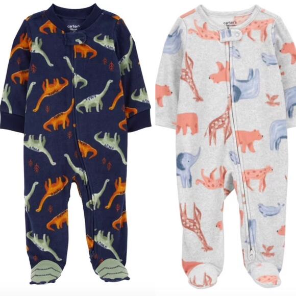 Bundle of (2) Carter's Child of Mine Baby Fleece Footie Pajama Sleepers - Picture 1 of 5